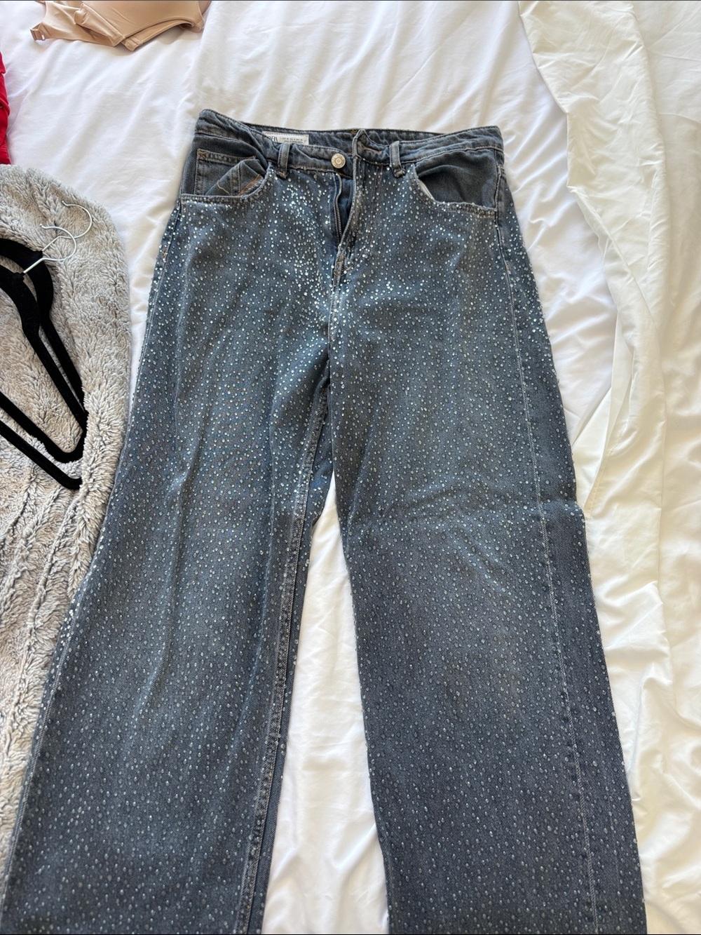 Zara Light Wash Denim Jeans with Subtle Dot Detail